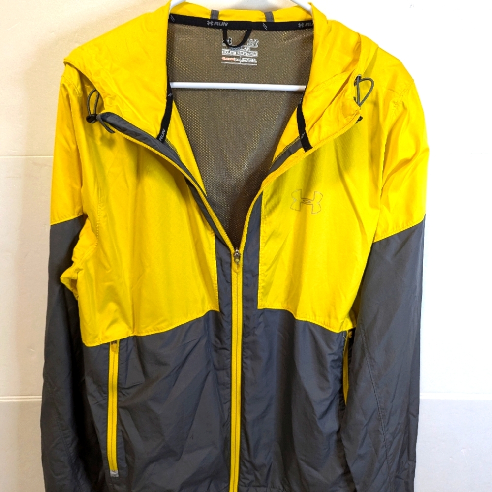 Men's Yellow and Grey Vintage Under Armour Nylon Jacket